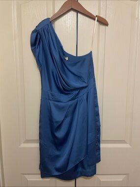 BCBGeneration One-Shoulder Satin Dress in Royal Blue